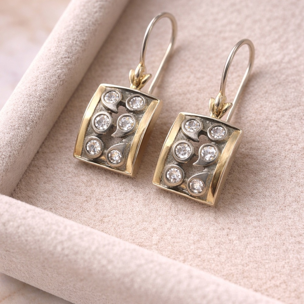 Sterling Silver CZ Drop Earrings w/ Gold Vermeil Accents | Modern Luxe